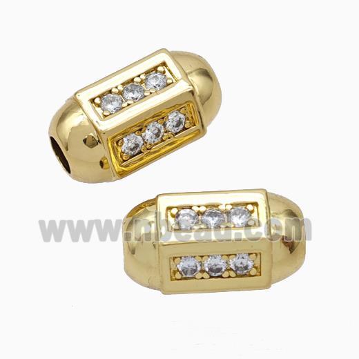 Copper Barrel Beads Pave Zirconia Large Hole Gold Plated