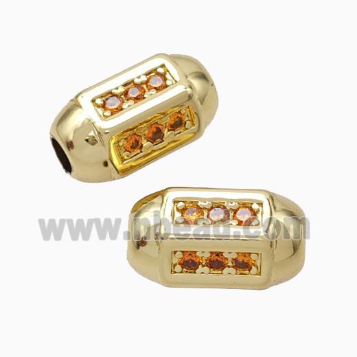 Copper Barrel Beads Pave Zirconia Large Hole Gold Plated