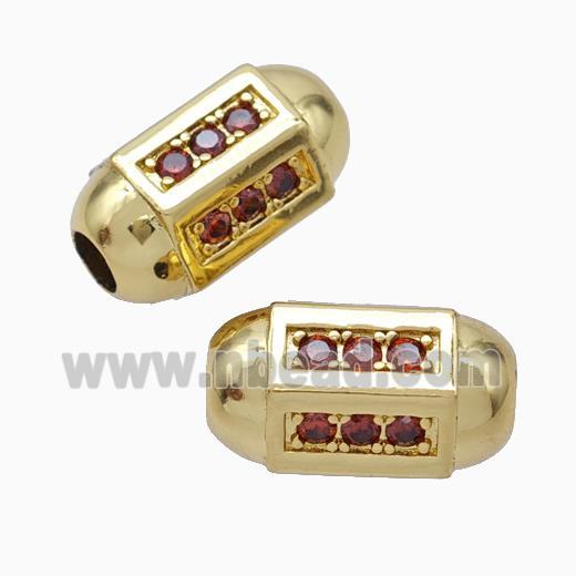 Copper Barrel Beads Pave Zirconia Large Hole Gold Plated