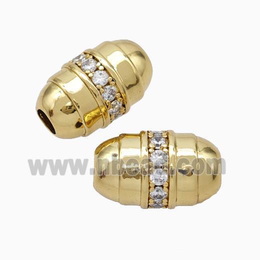 Copper Barrel Beads Pave Zirconia Large Hole Gold Plated