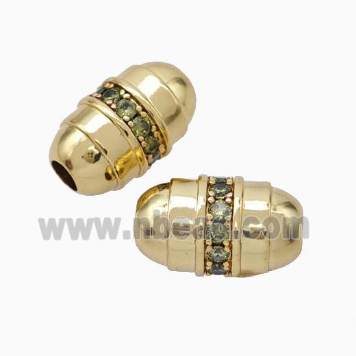 Copper Barrel Beads Pave Zirconia Large Hole Gold Plated