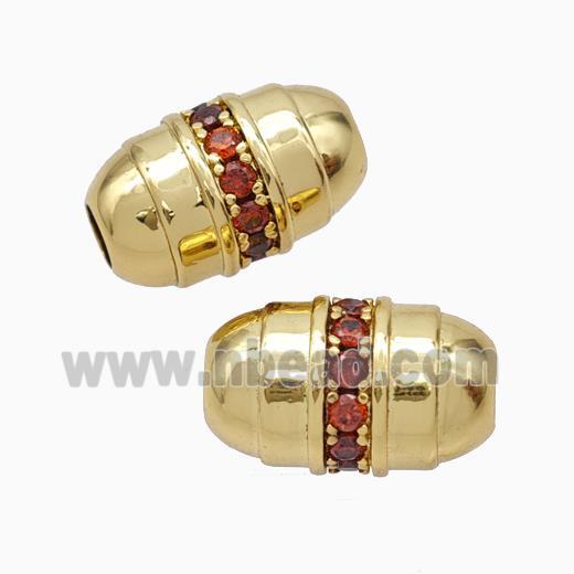 Copper Barrel Beads Pave Zirconia Large Hole Gold Plated