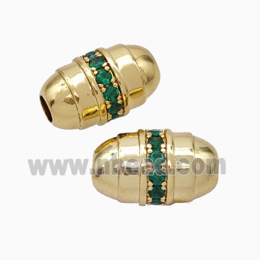 Copper Barrel Beads Pave Zirconia Large Hole Gold Plated