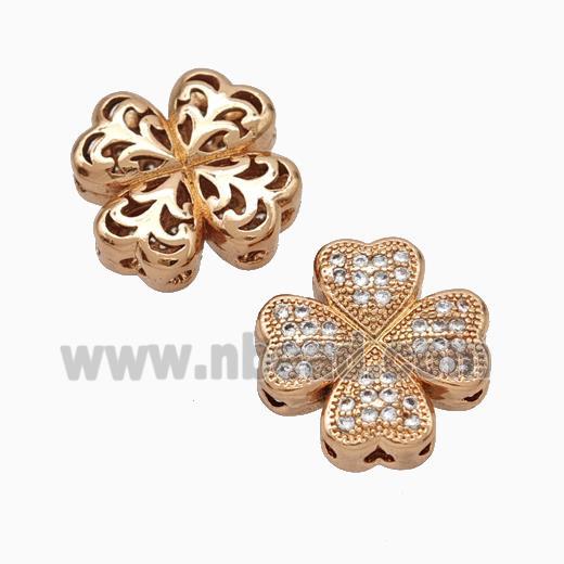 Copper Clover Beads Micropave Zirconia Rose Gold