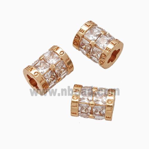 Copper Tube Beads Micropave Zirconia Cross Hole LOVE Rose Gold