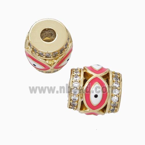 Copper Barrel Beads Pave Zirconia Red Enamel Eye Large Hole Gold Plated