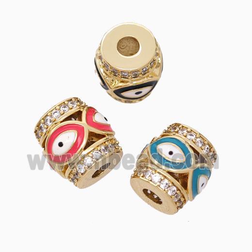 Copper Barrel Beads Pave Zirconia Enamel Eye Large Hole Gold Plated Mixed