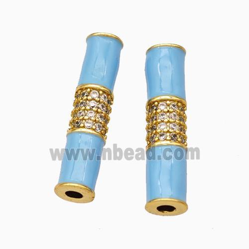 Copper Tube Beads Micropave Zirconia Turqblue Enamel White Enamel Gold Plated