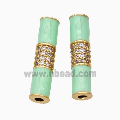 Copper Tube Beads Micropave Zirconia Green Enamel White Enamel Gold Plated