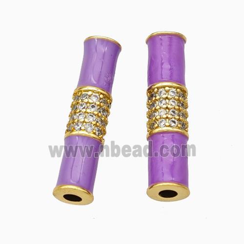 Copper Tube Beads Micropave Zirconia Lavender Enamel White Enamel Gold Plated