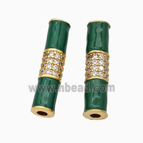 Copper Tube Beads Micropave Zirconia Green Enamel White Enamel Gold Plated