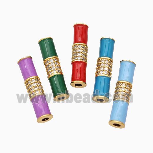 Copper Tube Beads Micropave Zirconia Enamel White Enamel Gold Plated Mixed