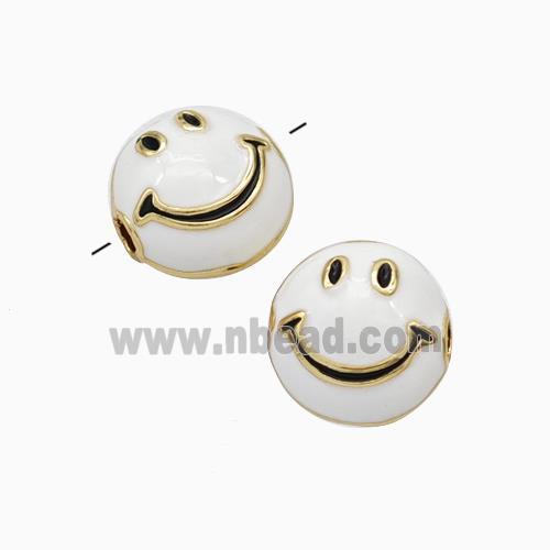 Copper Emoji Beads White Eanmel Smileface Gold Plated