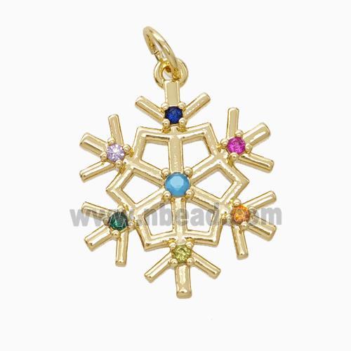 Christmas Snowflake Charms Copper Pendant Pave Zirconia Gold Plated