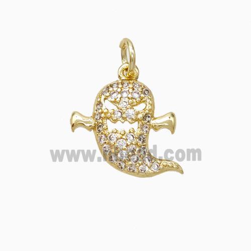 Halloween Ghost Charms Copper Pendant Pave Zirconia Gold Plated