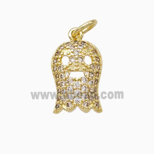 Halloween Ghost Charms Copper Pendant Pave Zirconia Gold Plated