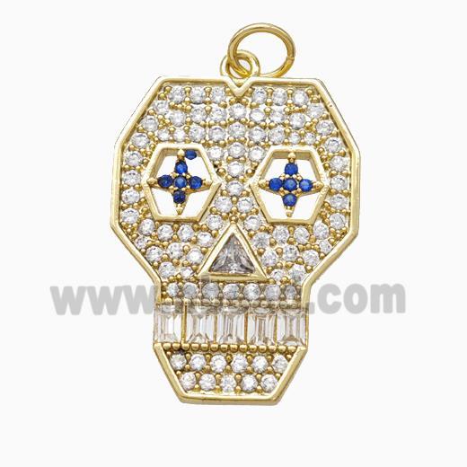 Halloween Skull Charms Copper Pendant Pave Zirconia Gold Plated