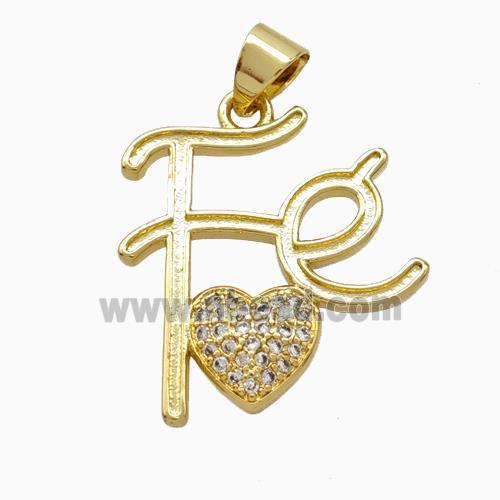 Copper Heart Pendant Pave Zirconia Fe Gold Plated