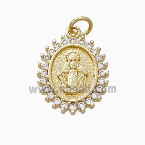 Virgin Mary Charms Copper Pendant Pave Zirconia Gold Plated