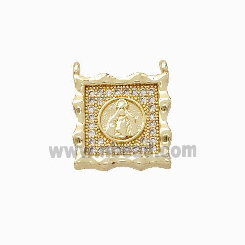 Virgin Mary Charms Copper Pendant Micropave Zirconia Square 2loops Gold Plated