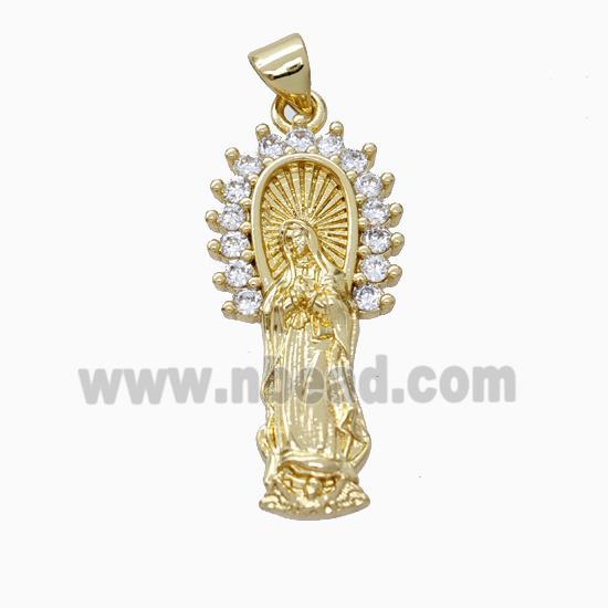 Virgin Mary Charms Copper Pendant Pave Zirconia Gold Plated