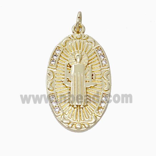 Jesus Charms Copper Pendant Pave Zirconia Oval Gold Plated