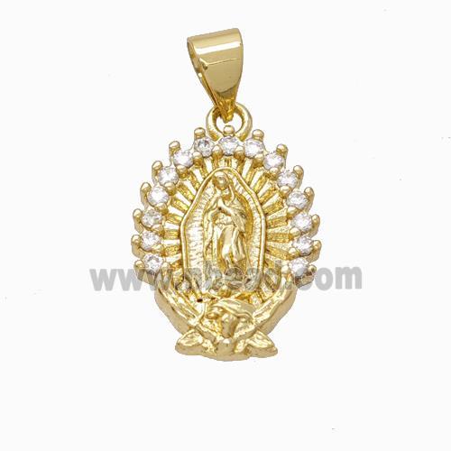 Virgin Mary Charms Copper Pendant Pave Zirconia Gold Plated