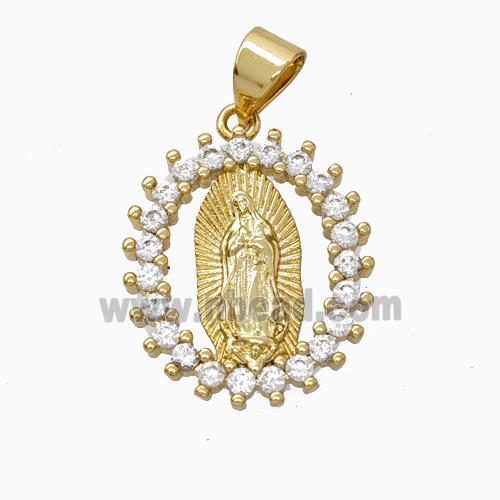 Virgin Mary Charms Copper Pendant Pave Zirconia Gold Plated