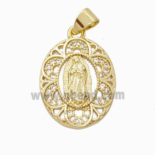 Jesus Charms Copper Oval Pendant Pave Zirconia Gold Plated