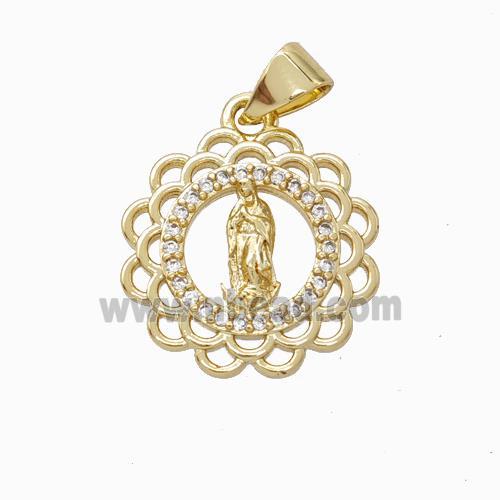 Jesus Charms Copper Circle Pendant Micropave Zirconia Gold Plated