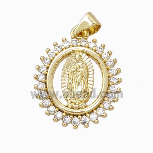 Virgin Mary Charms Copper Circle Pendant Micropave Zirconia Gold Plated