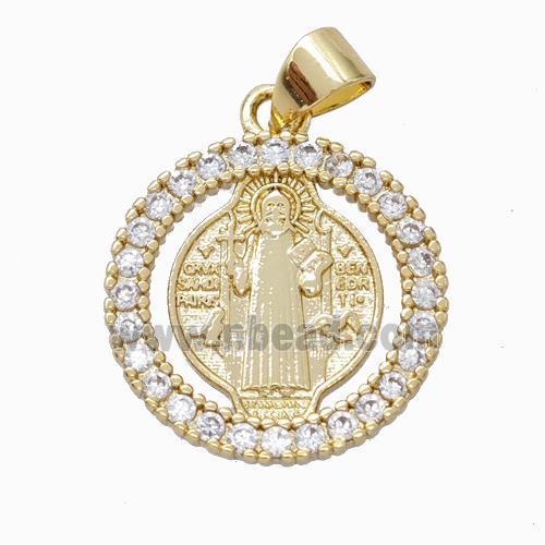 Saint Jude Charms Copper Circle Pendant Micropave Zirconia Gold Plated