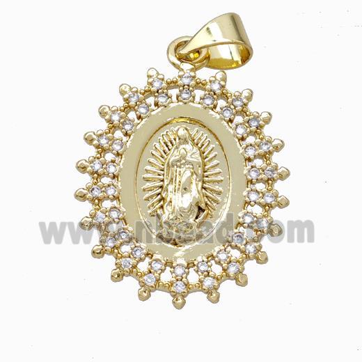 Virgin Mary Charms Copper Pendant Micropave Zirconia Gold Plated