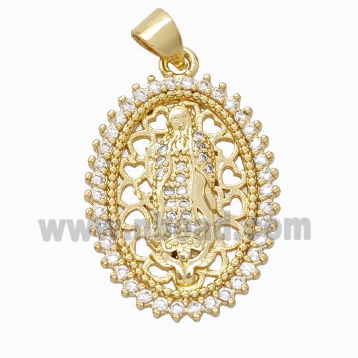 Saint Jude Charms Copper Oval Pendant Micropave Zirconia Gold Plated