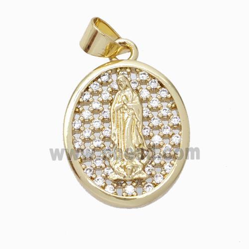 Jesus Charms Copper Oval Pendant Micropave Zirconia Gold Plated