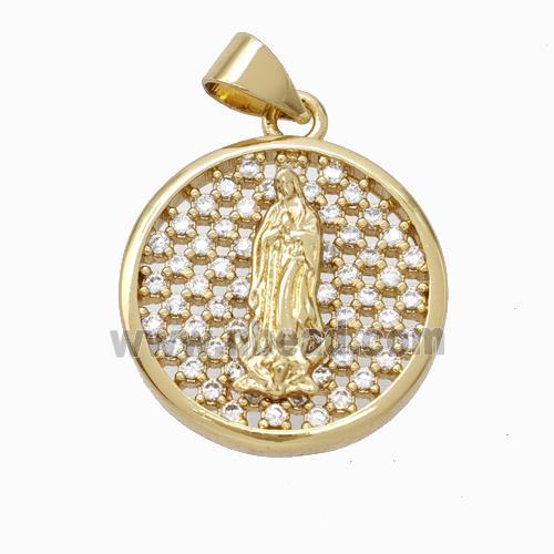 Jesus Charms Copper Circle Pendant Micropave Zirconia Gold Plated