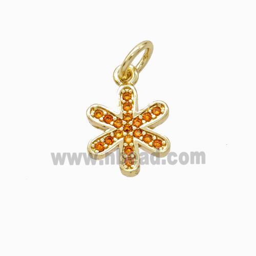 Copper Flower Pendant Micropave Zirconia Gold Plated