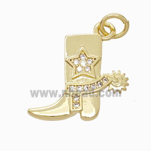 Cowboy Charms Copper Shoe Pendant Pave Zirconia Gold Plated