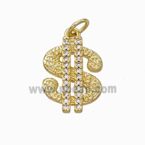 US Dollar Sign Charms Copper Pendant Pave Zirconia Gold Plated