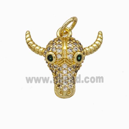 Copper Bullhead Pendant Micropave Zirconia Gold Plated