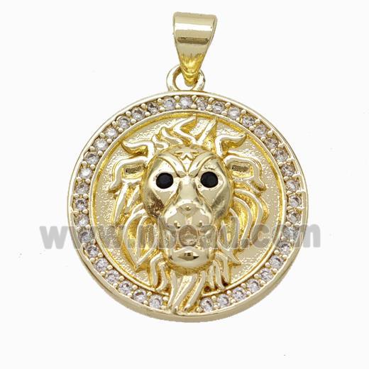 Copper Lion Pendant Micropave Zirconia Gold Plated