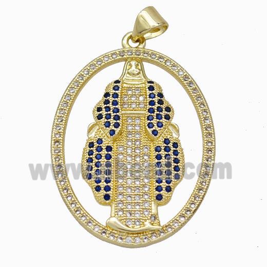 Jesus Charms Copper Pendant Pave Zirconia Oval Gold Plated