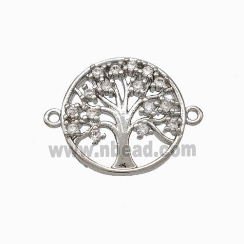 Tree Of Life Charms Copper Connector Micropave Zirconia Platinum Plated