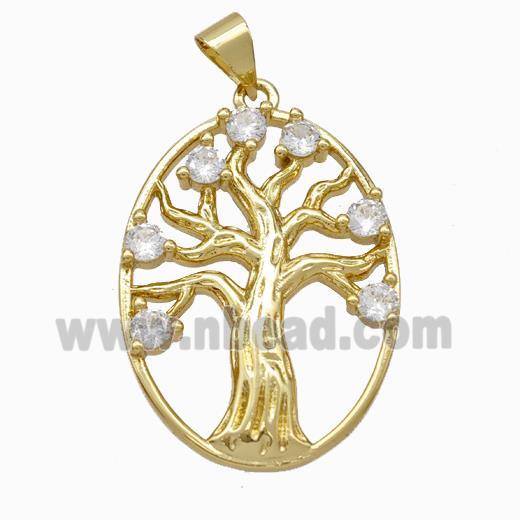 Tree Of Life Charms Copper Pendant Micropave Zirconia Gold Plated