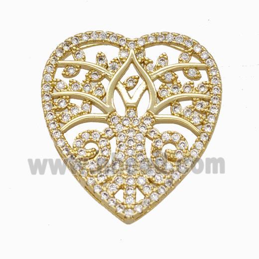 Copper Heart Pendant Micropave Zirconia Tree Gold Plated