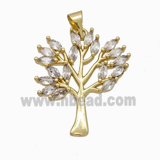 Copper Tree Pendant Micropave Zirconia Gold Plated