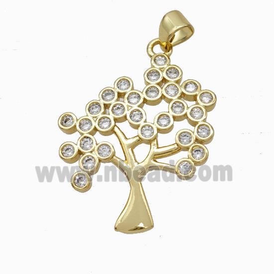 Copper Tree Pendant Micropave Zirconia Gold Plated