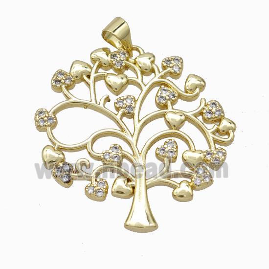 Copper Tree Pendant Micropave Zirconia Heart Gold Plated