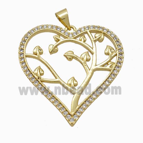 Copper Tree Pendant Micropave Zirconia Heart Gold Plated