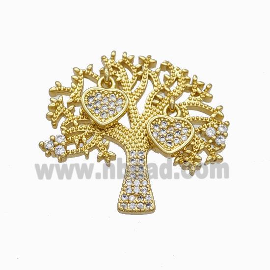 Copper Tree Pendant Micropave Zirconia Heart Gold Plated